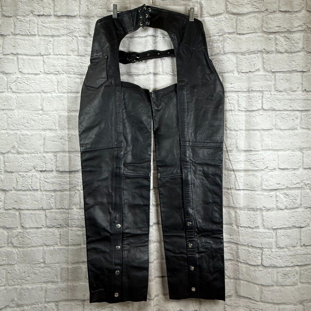 Hot Leathers Unisex XL Chaps Adjustable Waist Cowboy Motorcycle Biker Black